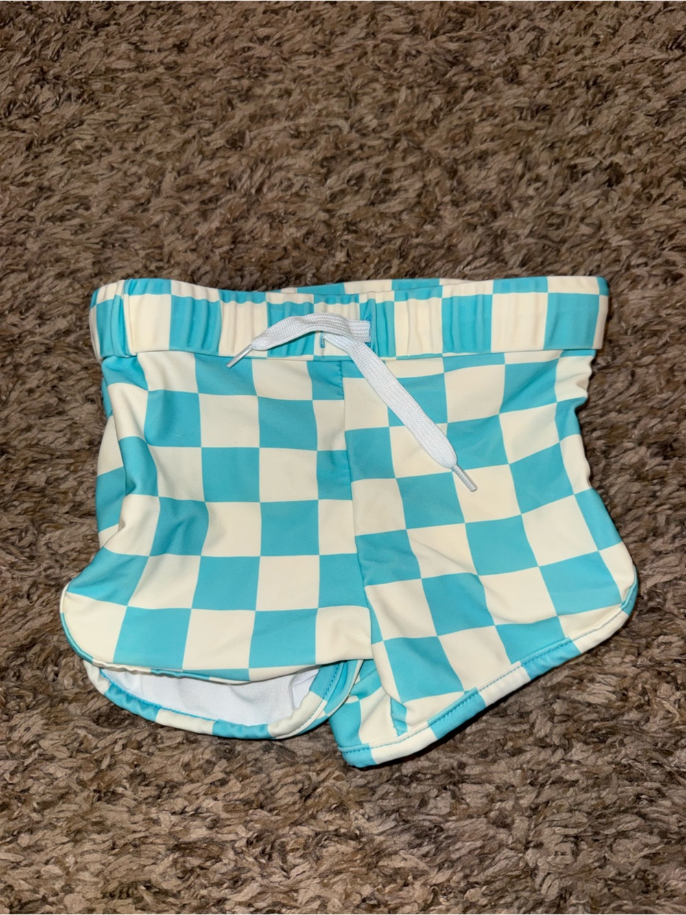 Dream Big Little Co - Blue & Cream Checkered Swim Shorts -2T/3T